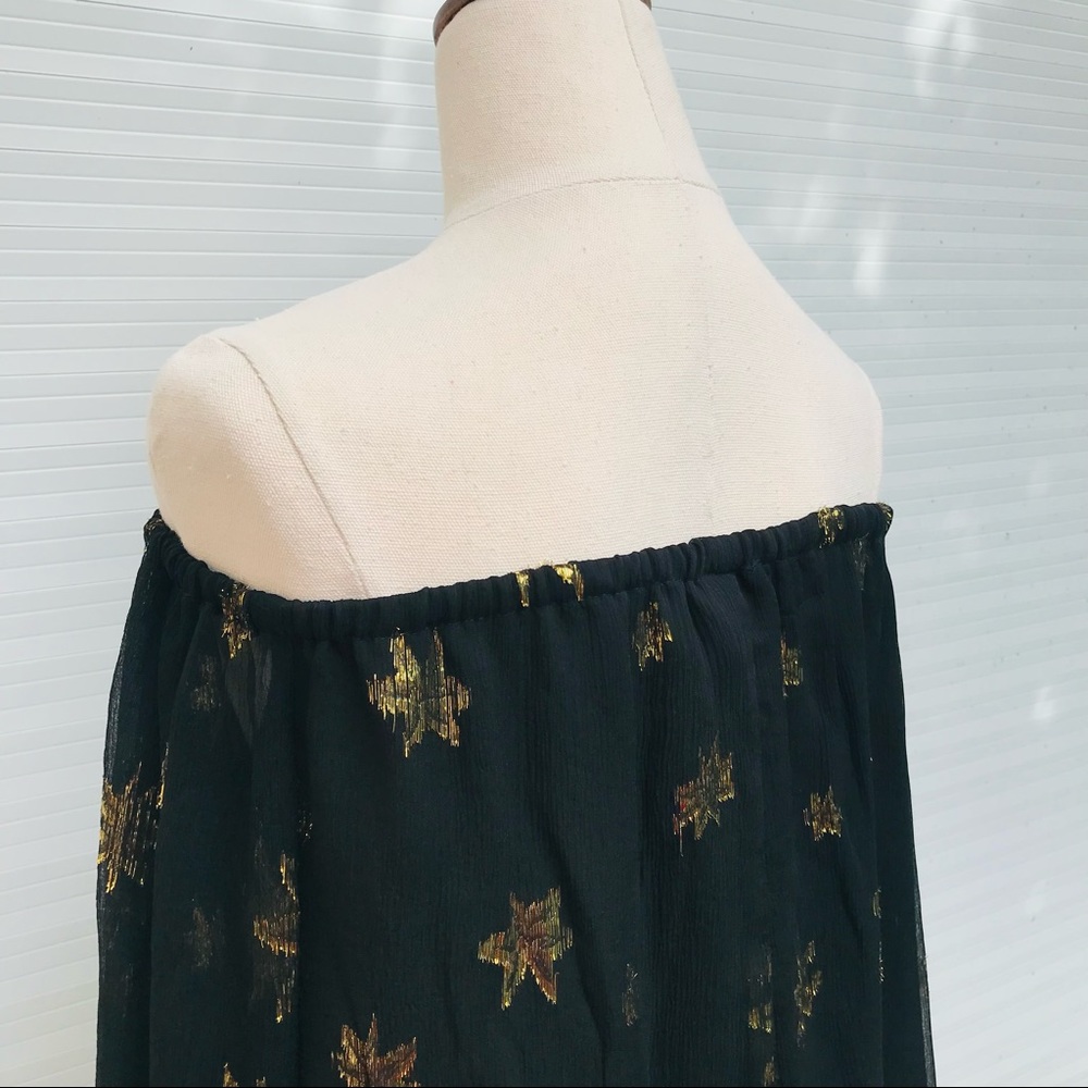 BEC & BRIDGE Black Sheer Cold Shoulder Top Silk Gold Stars  Casual Dressy Size 8 - Picture 6 of 8